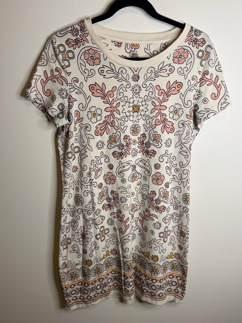 Tory Burch Cream Floral Paisley Short Sleeve Midi Dress size medium